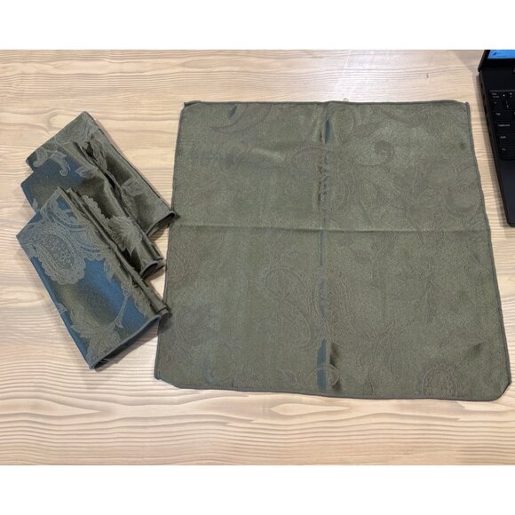 Set - 4 Olive Green Paisley Polyester Napkins Monochromatic Mediterranean Color - Picture 2 of 5